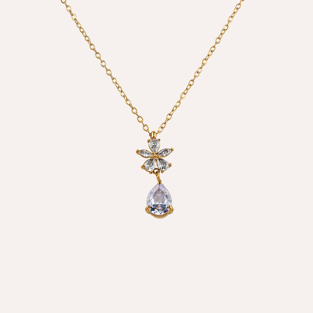 Aurora Pendant Necklace | Flower and Pear Drop Stone