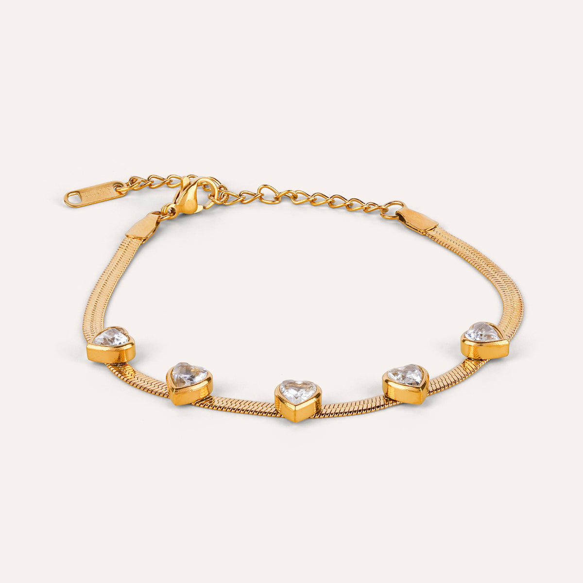 Bacio Bracelet | Heart Stone Snake Chain Gold-Tone