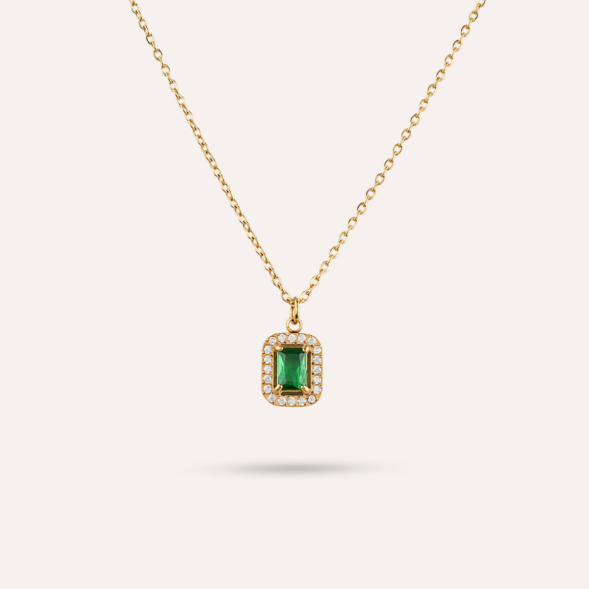 Bosco Pendant Necklace | Green Halo Stone Gold-Tone