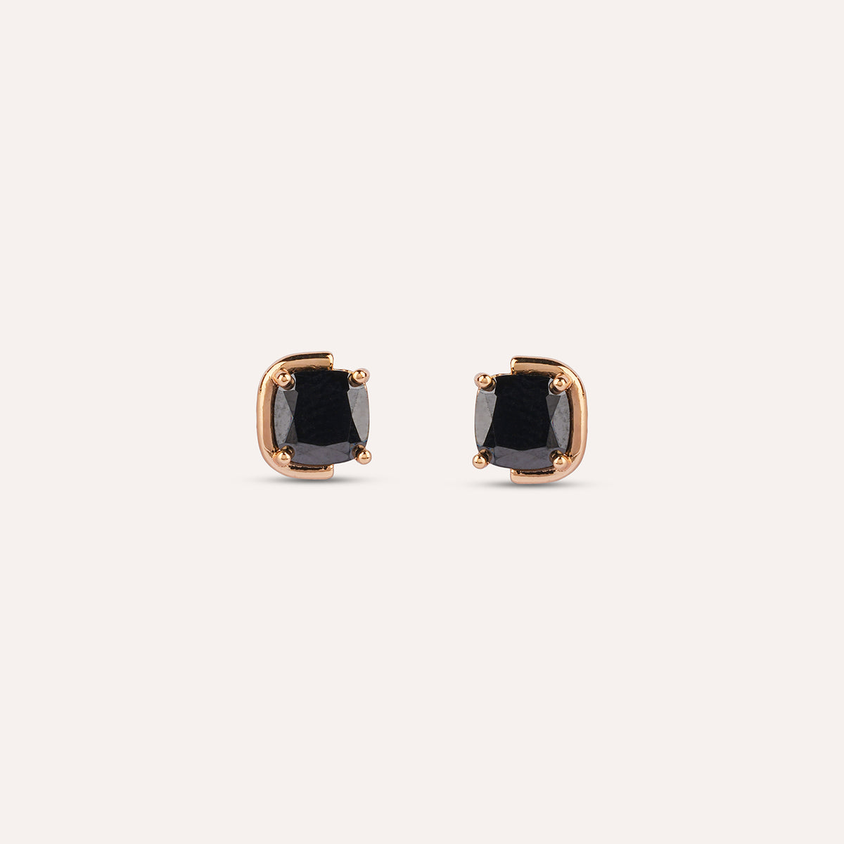 Ebano Studs | Black Cushion Stone Rose Gold-Tone