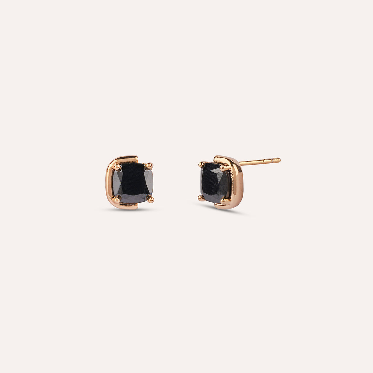 Ebano Studs | Black Cushion Stone Rose Gold-Tone