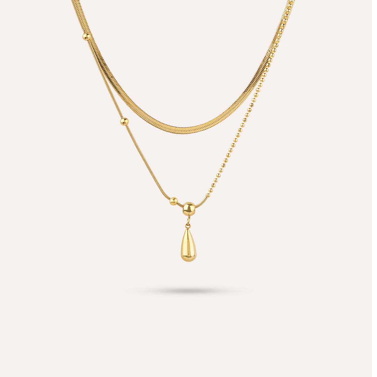 Goccia Layered Necklace | Teardrop Gold-Tone Chains
