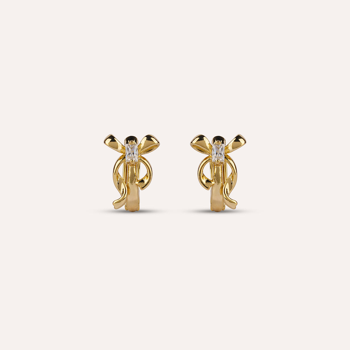 Legato Huggies | Bow and Stone Gold-Tone Earrings