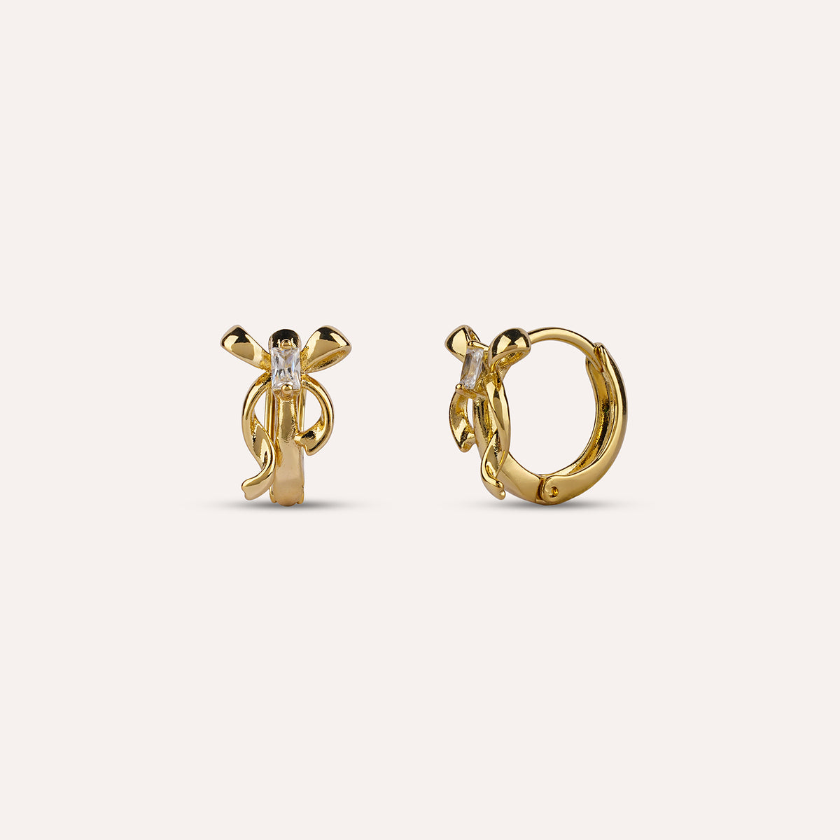 Legato Huggies | Bow and Stone Gold-Tone Earrings