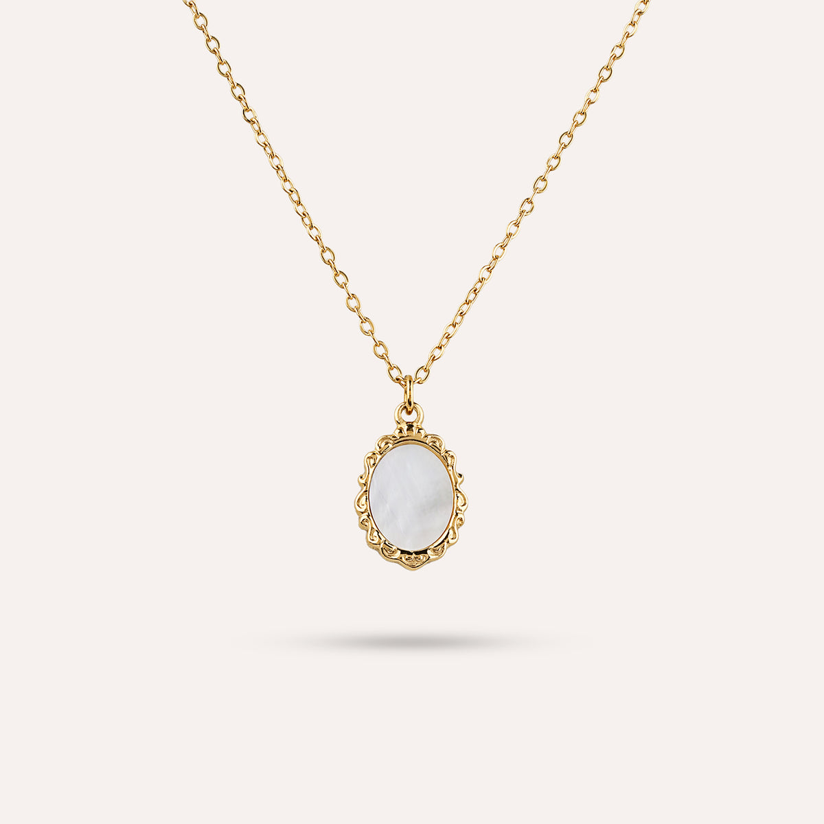 Lucca Pendant Necklace | Beaded Oval Gold-Tone Charm