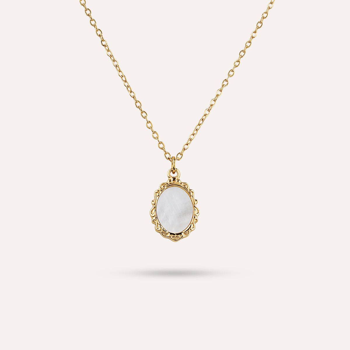 Lucca Pendant Necklace | Beaded Oval Gold-Tone Charm