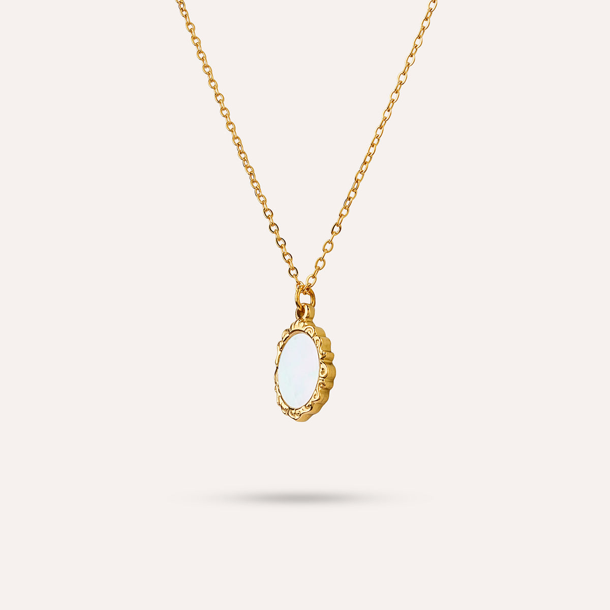 Lucca Pendant Necklace | Beaded Oval Gold-Tone Charm