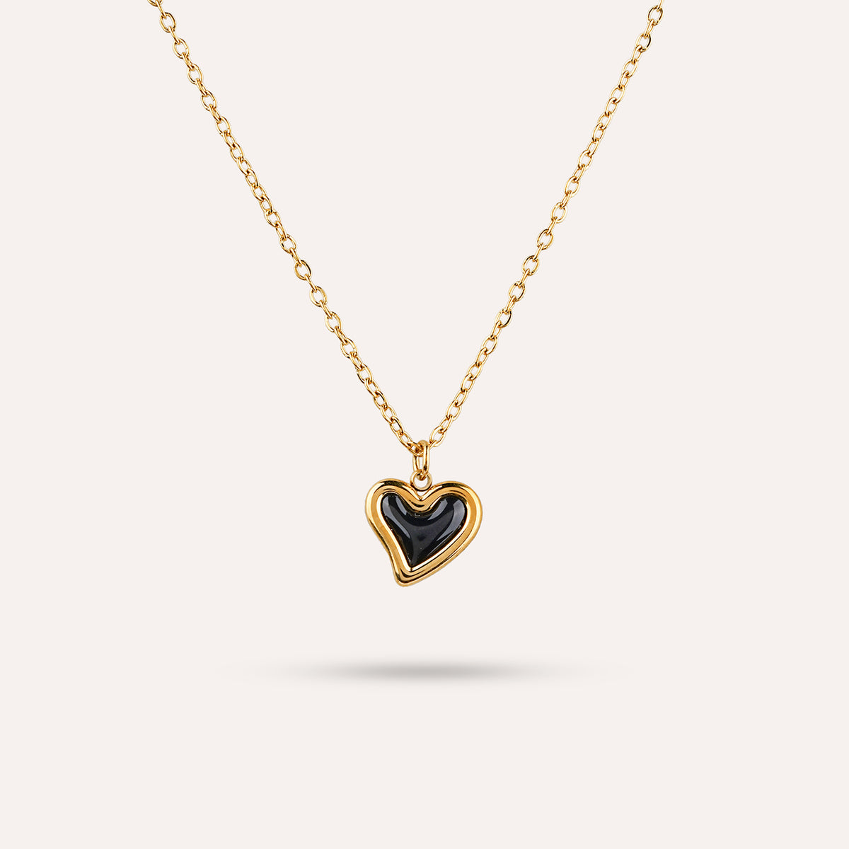 Nero Heart Pendant Necklace | Black Enamel Gold-Tone