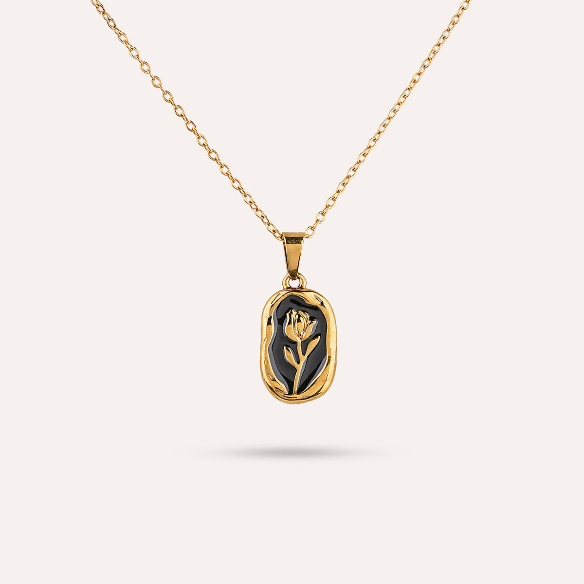 Noir Rose Pendant Necklace | Black Enamel Gold-Tone