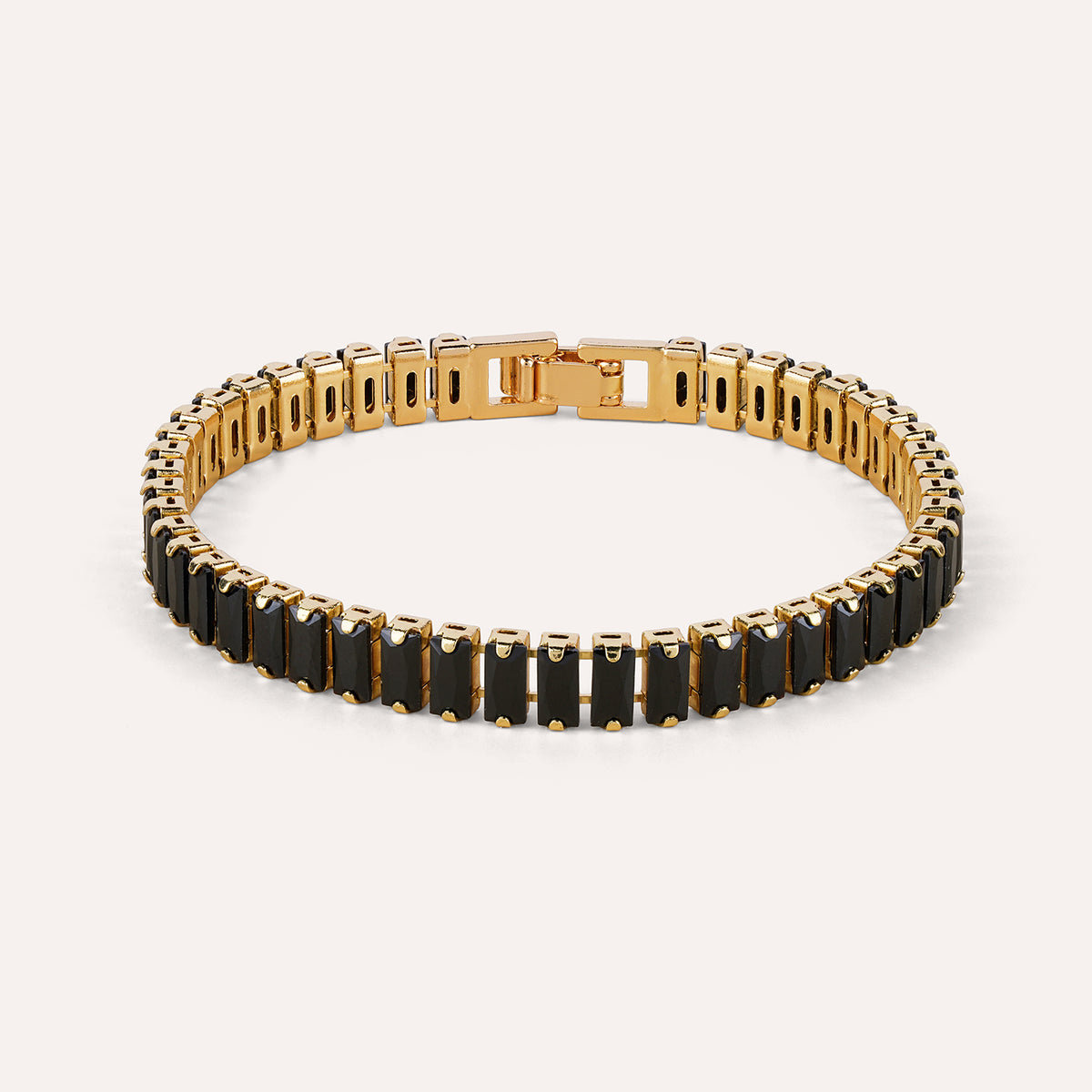Notte Tennis Bracelet | Black Baguette Gold-Tone