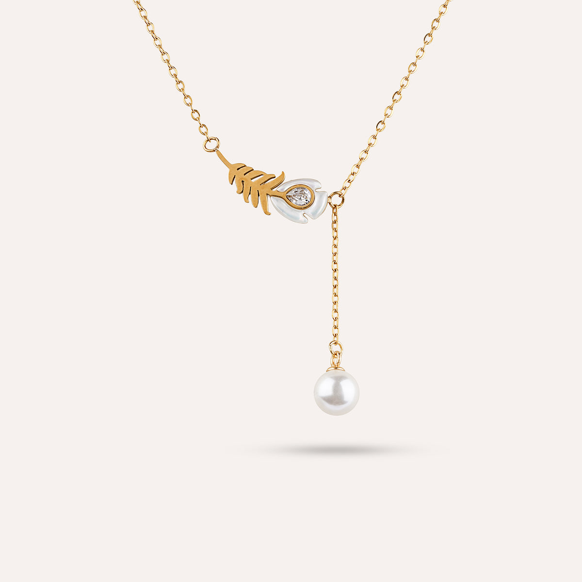 Piuma Pendant Necklace | Feather and Pearl Bead Drop