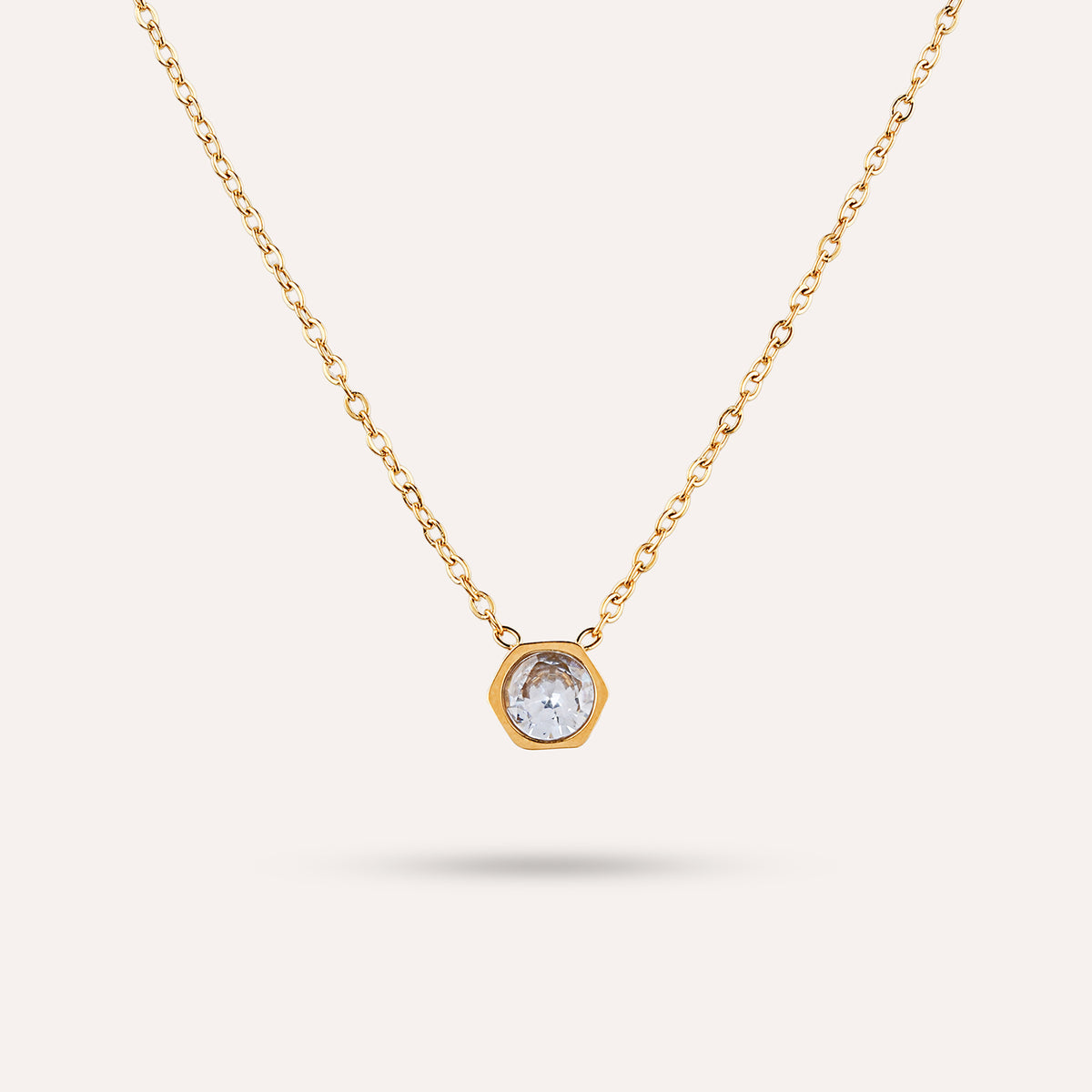 Punto Pendant Necklace | Single Stone Bezel Gold-Tone