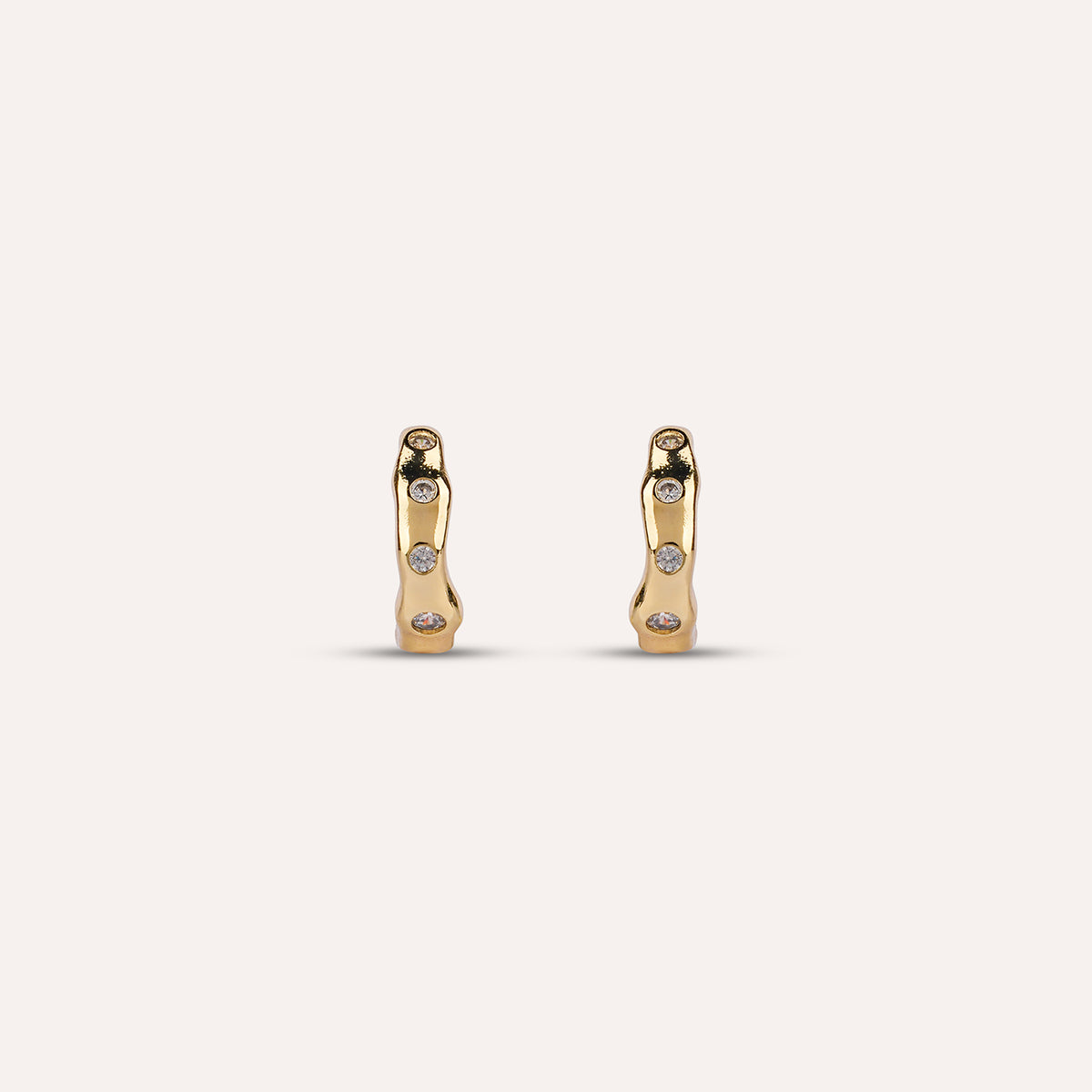 Riva Huggies | Wavy Stone Gold-Tone Earrings