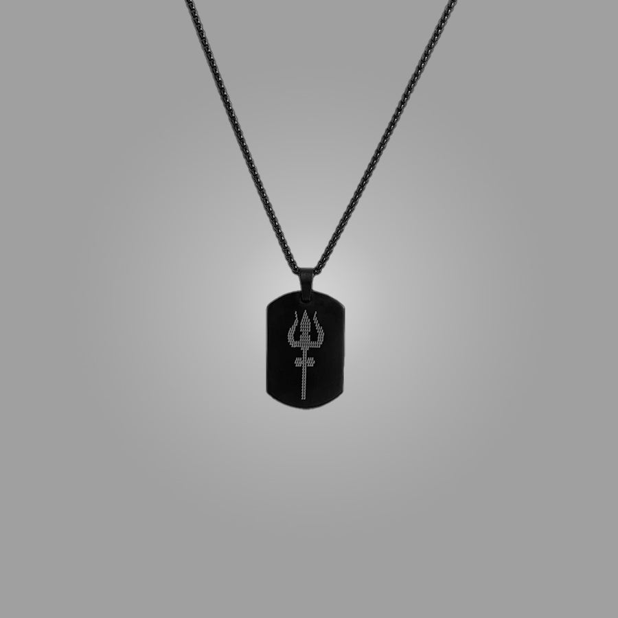 Shiv Trishul Carved Tag Necklace