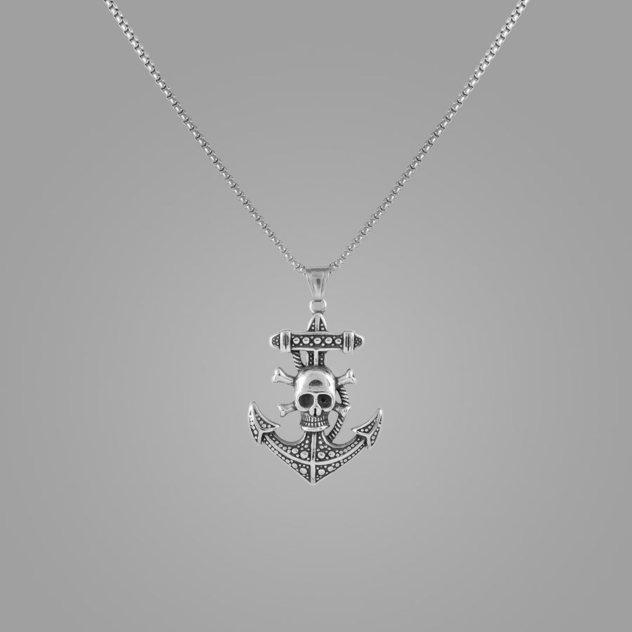 Silver Pirate Anchor pendant with jared chain