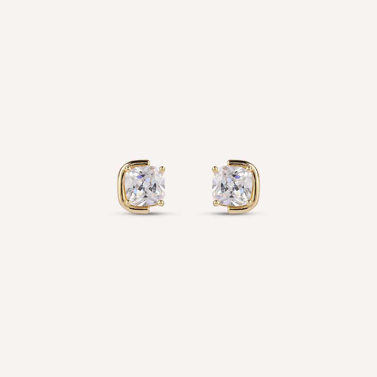 Chiaro Studs | Clear Cushion Stone Gold-Tone