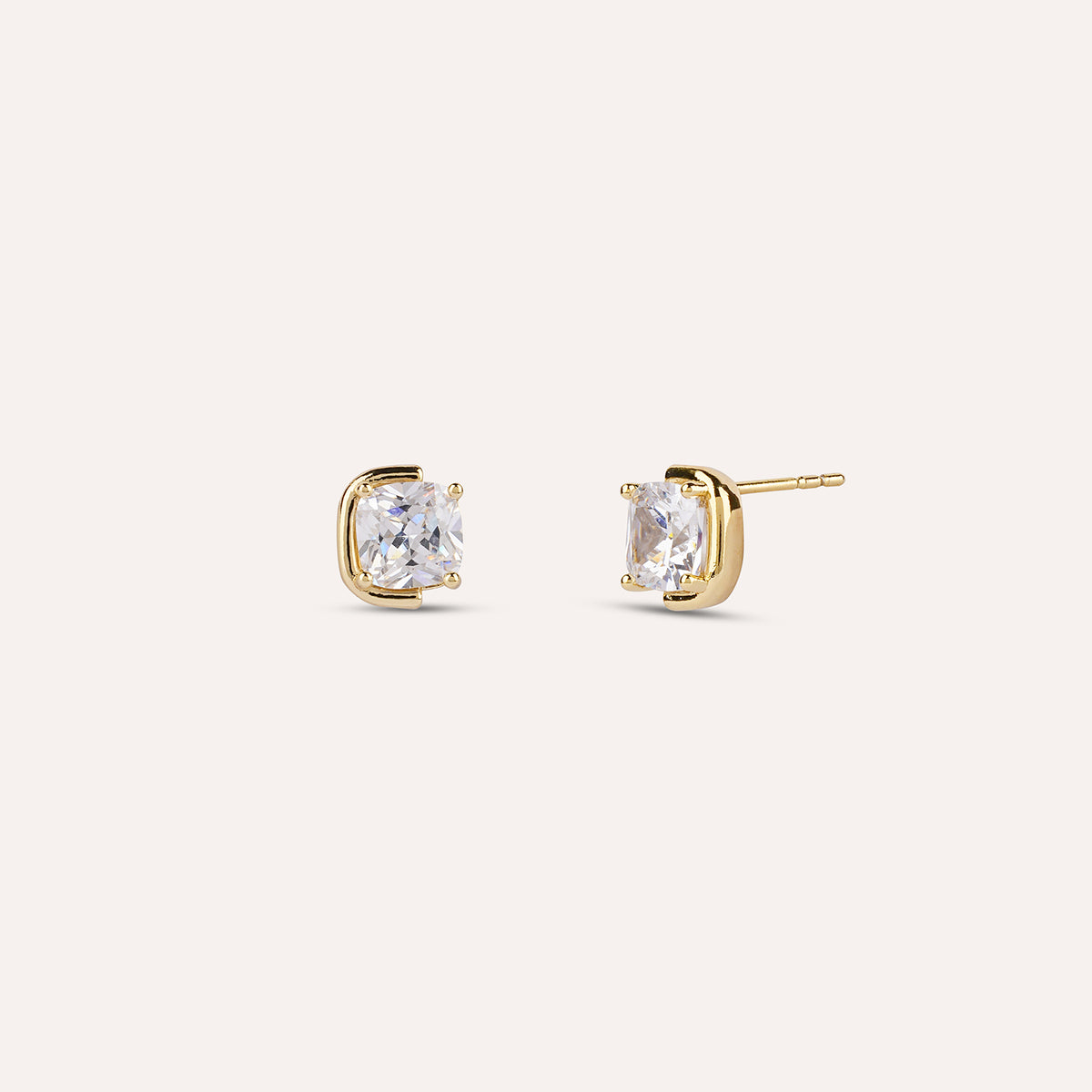 Chiaro Studs | Clear Cushion Stone Gold-Tone