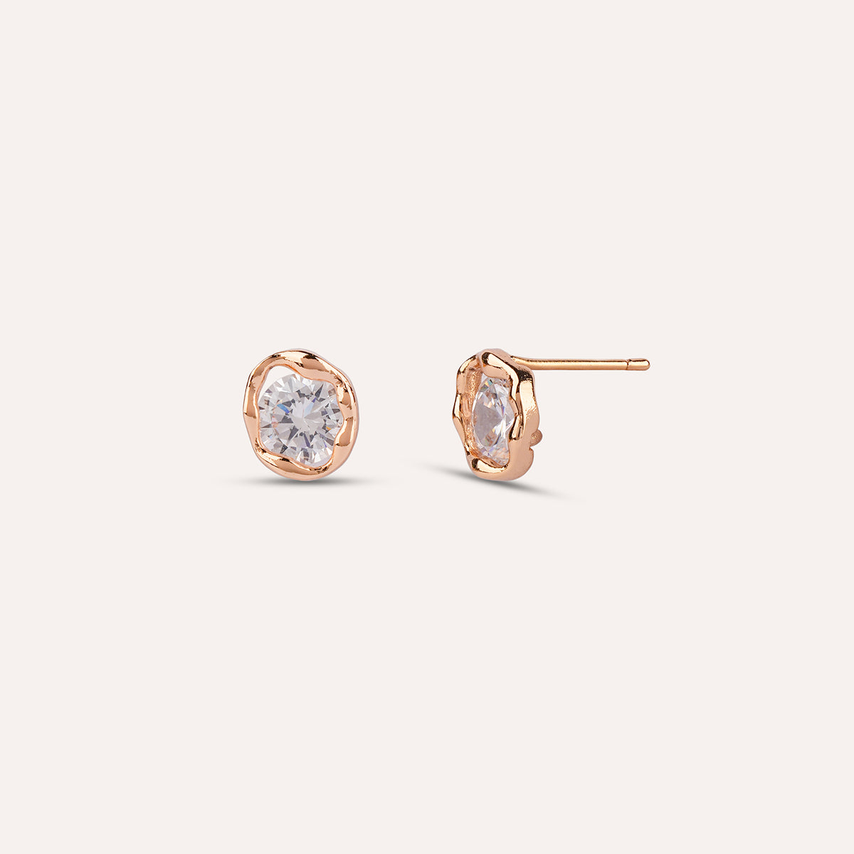 Unica Studs | Round Solitaire Gold-Tone Earrings