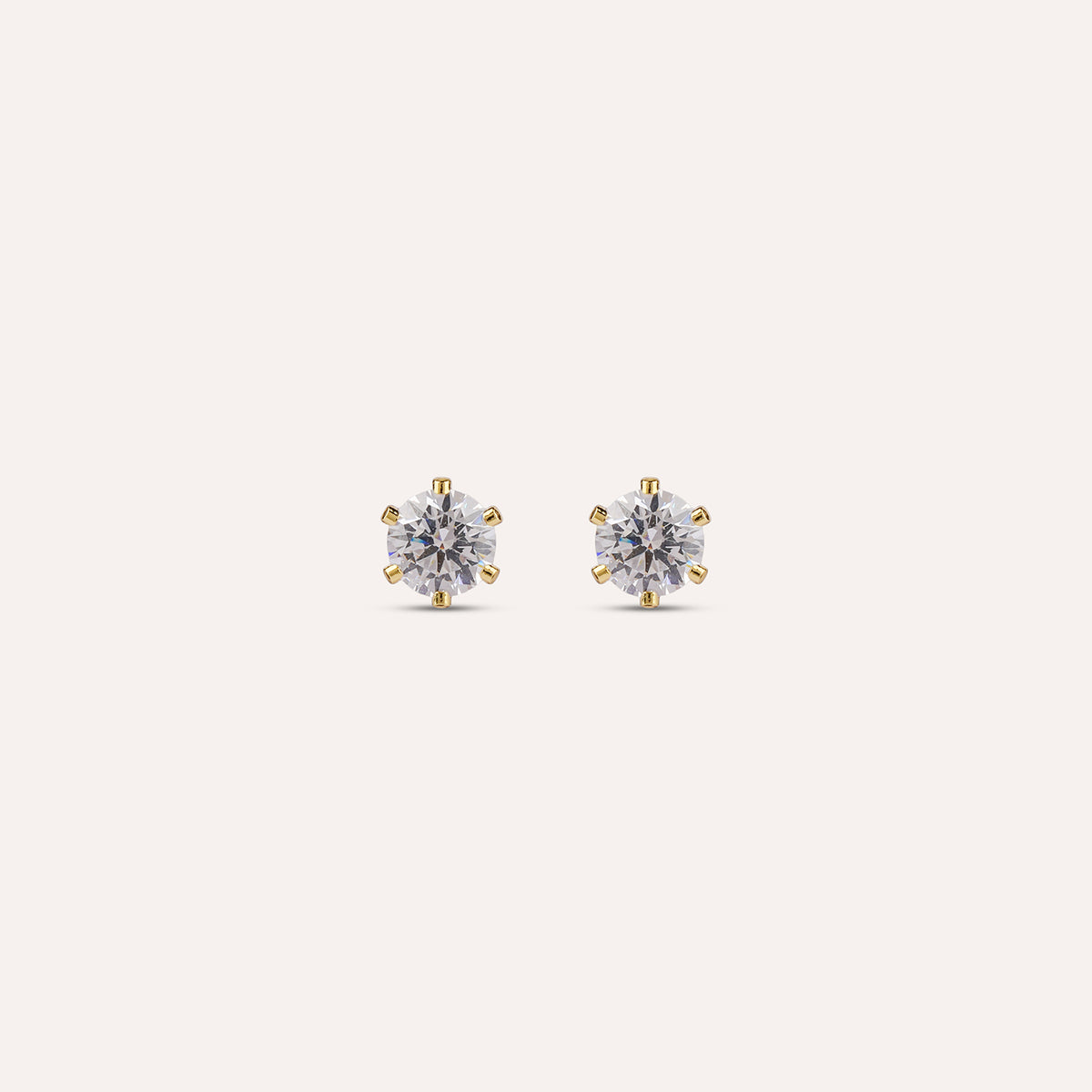 Zenit Studs | Six Prong Solitaire Gold-Tone Earrings