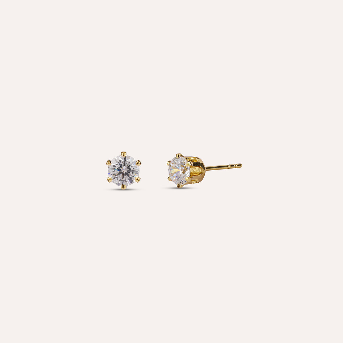 Zenit Studs | Six Prong Solitaire Gold-Tone Earrings